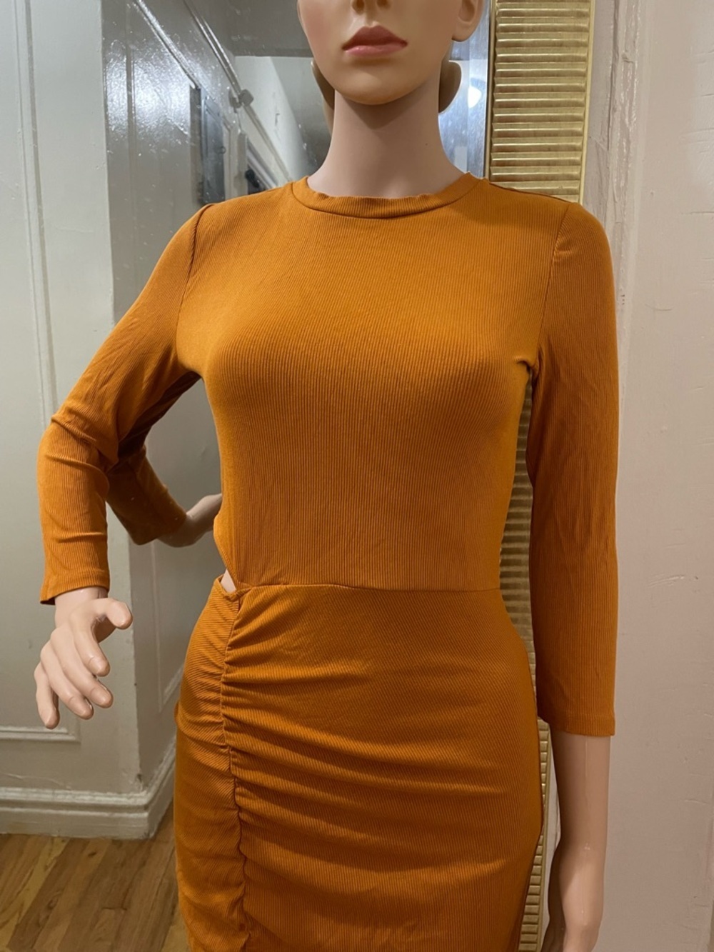 Walter Baker Rust Orange Ruched Midi Dress - Picture 7 of 14